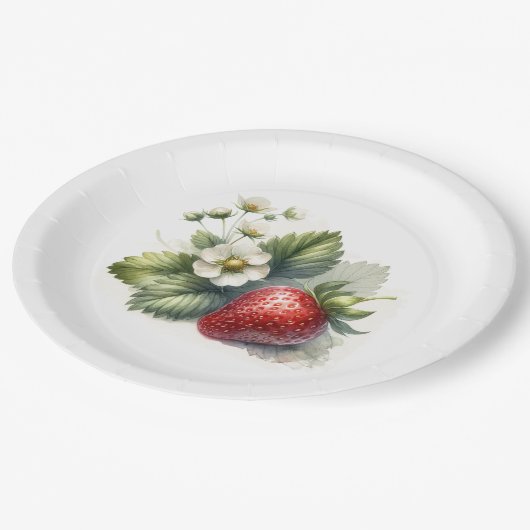 Zoete aardbei en bloem papieren bordje (Gekanteld)