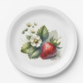 Zoete aardbei en bloem papieren bordje (Voorkant)