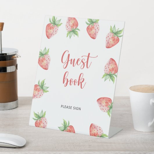 Zoete aardbei \ Gastenboek Reclamebord Met Voetstuk (Insitu)