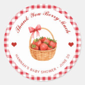 Zoete aardbei jam baby shower bedank sticker (Voorkant)