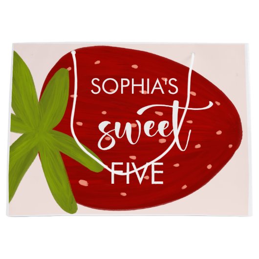 Zoete aardbei kinderen verjaardag groot cadeauzakje (Voorkant)