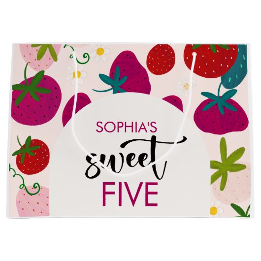 Zoete aardbei kinderen verjaardag groot cadeauzakje (Voorkant)