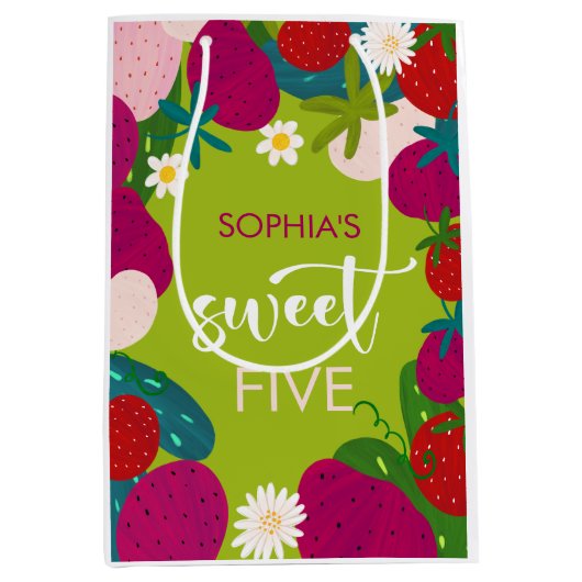 Zoete aardbei kinderen verjaardag medium cadeauzakje (Voorkant)