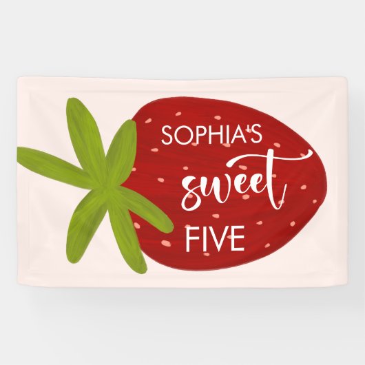 Zoete aardbei kinderen verjaardag spandoek (Horizontaal)