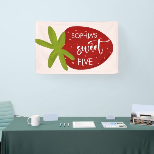 Zoete aardbei kinderen verjaardag spandoek (Beurs)