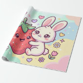 Zoete Aardbei Konijn Cadeaupapier (Uitgerold)