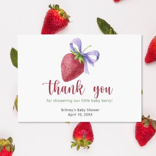Zoete aardbei met een boog - dank u bedankkaart