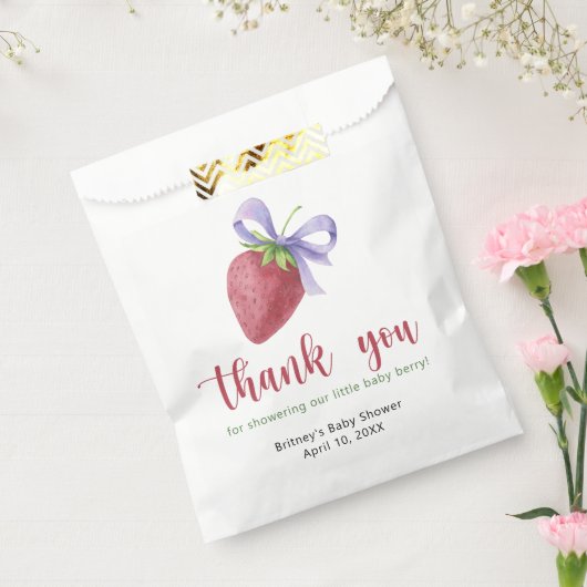 Zoete aardbei met een boog - dank u bedankzakje (Gezegeld)