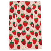 Zoete Aardbei op Roos Roze Patroon Medium Cadeauzakje (Voorkant)