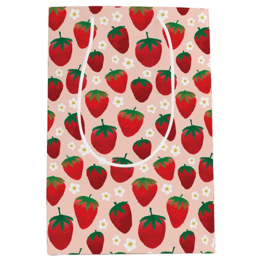 Zoete Aardbei op Roos Roze Patroon Medium Cadeauzakje (Voorkant)