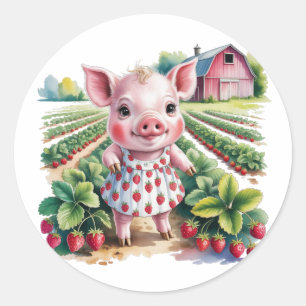 Zoete Aardbeiboerderij Varkensmeisje 1e Verjaardag Ronde Sticker