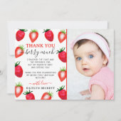 Zoete aardbeien bessen eerste 1e verjaardag foto bedankkaart (Voorkant)