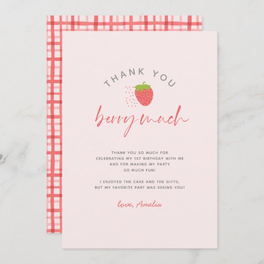 Zoete aardbeien bessen veel script verjaardag bedankkaart (Voorkant / Achterkant)