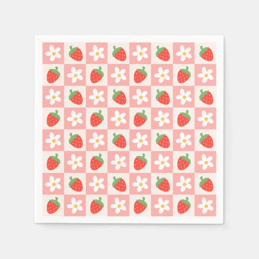 Zoete aardbeien & bloemen servetten (Voorkant)