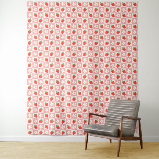 Zoete aardbeien & bloemen Tapestry Wandkleed (In situ)