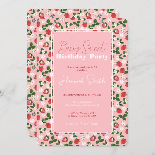 Zoete aardbeien Bloemen Waterverf Bloemen Kaart (Voorkant / Achterkant)