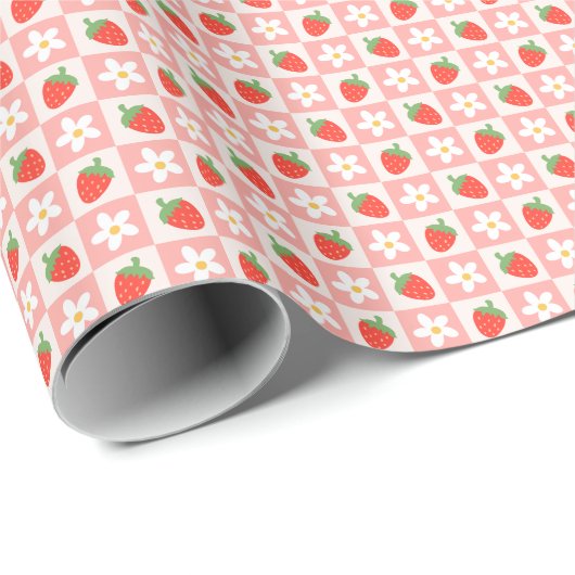 Zoete Aardbeien & Bloemen Wrapping Paper Roll Cadeaupapier (Rol Hoek)