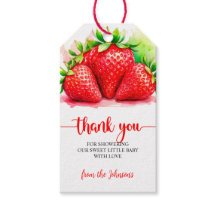 Zoete aardbeien cadeautags voor babyshowerfeestje