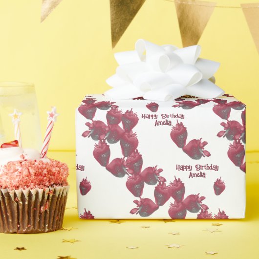 Zoete aardbeien gepersonaliseerd cadeaupapier (Verjaardagsfeest)