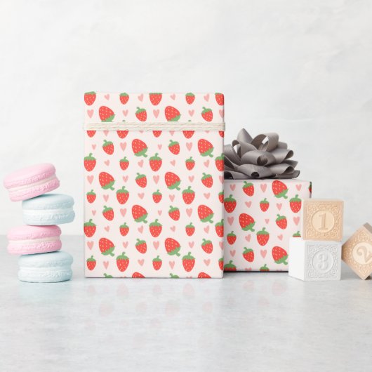 Zoete aardbeien & harten cadeaupapier (Baby Shower)