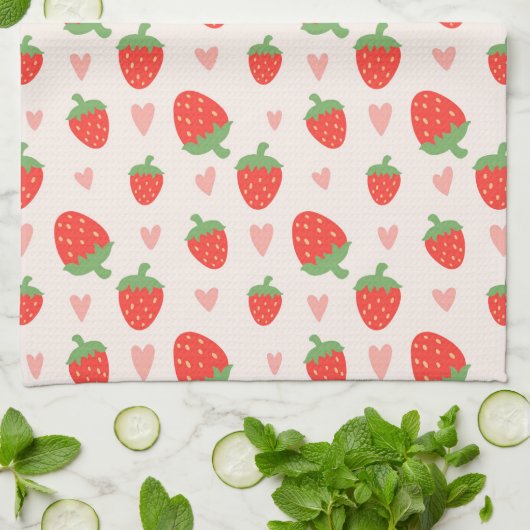 Zoete aardbeien & harten keukenhanddoek (Gevouwen)