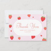 Zoete Aardbeien Roze Girly Verjaardag Bedankkaart (Voorkant)