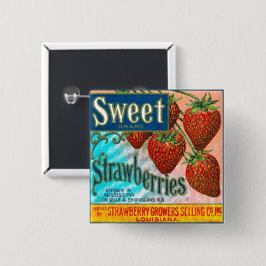 Zoete aardbeien vierkante button 5,1 cm (Voorkant /achterkant)