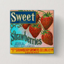 Zoete aardbeien vierkante button 5,1 cm