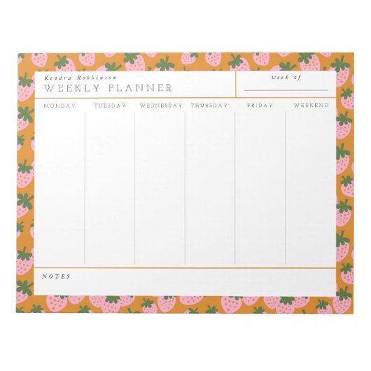 Zoete aardbeien Weekly Planner Notitieblok (Voorkant)