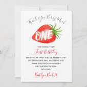 Zoete aardbeienbes Eerste 1e Verjaardag Bedankkaart (Voorkant)