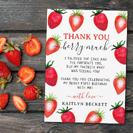 Zoete aardbeienbes Eerste 1e Verjaardag Bedankkaart