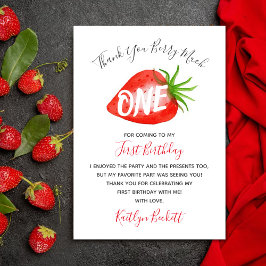 Zoete aardbeienbes Eerste 1e Verjaardag Bedankkaart
