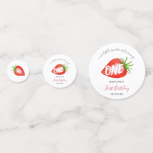 Zoete aardbeienbes Eerste 1e Verjaardag Confetti (Voorkanten)