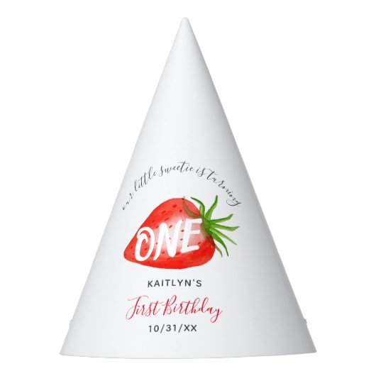 Zoete aardbeienbes Eerste 1e Verjaardag Feesthoedjes (Voorkant)