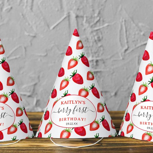 Zoete aardbeienbes Eerste 1e Verjaardag Feesthoedjes