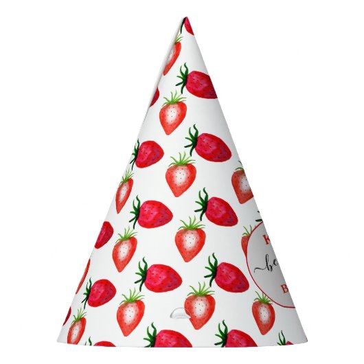 Zoete aardbeienbes Eerste 1e Verjaardag Feesthoedjes (Links)