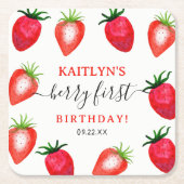 Zoete aardbeienbes Eerste 1e Verjaardag Kartonnen Onderzetters (Voorkant)