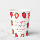 Zoete aardbeienbes Eerste 1e Verjaardag Papieren Bekers (Achterkant)