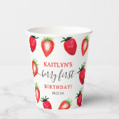 Zoete aardbeienbes Eerste 1e Verjaardag Papieren Bekers (Voorkant)