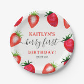 Zoete aardbeienbes Eerste 1e Verjaardag Papieren Bordje (Voorkant)