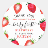 Zoete aardbeienbes Eerste 1e Verjaardag Ronde Sticker (Voorkant)