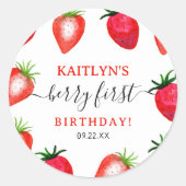 Zoete aardbeienbes Eerste 1e Verjaardag Ronde Sticker (Voorkant)