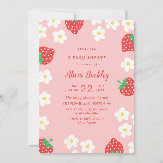 Zoete aardbeienbloemen - Baby shower Kaart (Voorkant)