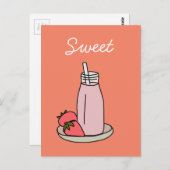 Zoete aardbeienmokshake roze schattig briefkaart (Voorkant / Achterkant)