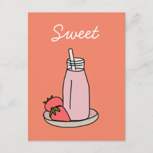 Zoete aardbeienmokshake roze schattig briefkaart