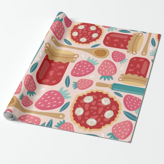 Zoete aardbeienverrukking cadeaupapier (Uitgerold)