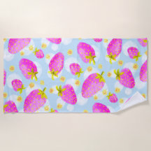 Zoete Aardbeivelden Pastel Blauwe Strandhanddoek
