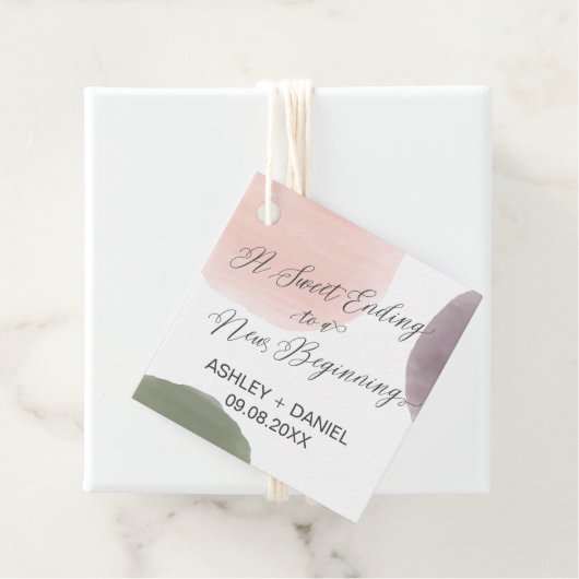 Zoete afsluiting voor een nieuw begin Huwelijkscad Bedankjes Labels (In situ)