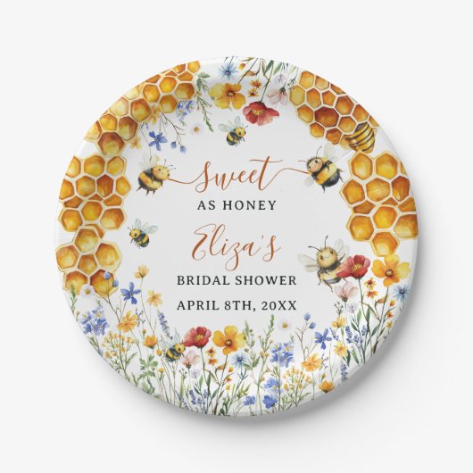 Zoete Als Bij Wilde Bloemen Chique Bruidsdouche Papieren Bordje (Voorkant)