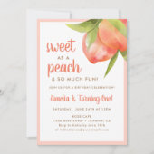 Zoete als een perzik 1e verjaardagsfeest uitnodigi kaart (Voorkant)